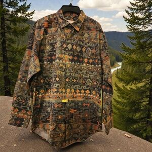Vtg The Territory Ahead Men’s Large Southwest Aztec Jacquard Shirt Cotton EUC